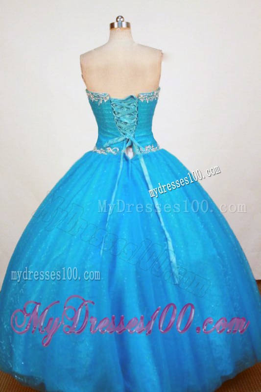 Romantic Sweetheart Floor-length Blue Beaded Sweet 16 Dress